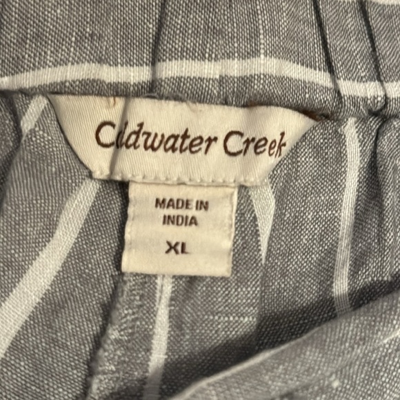 Coldwater Creek Sz XL gray white stripe back elastic front ties 100% linen pants - Picture 7 of 9